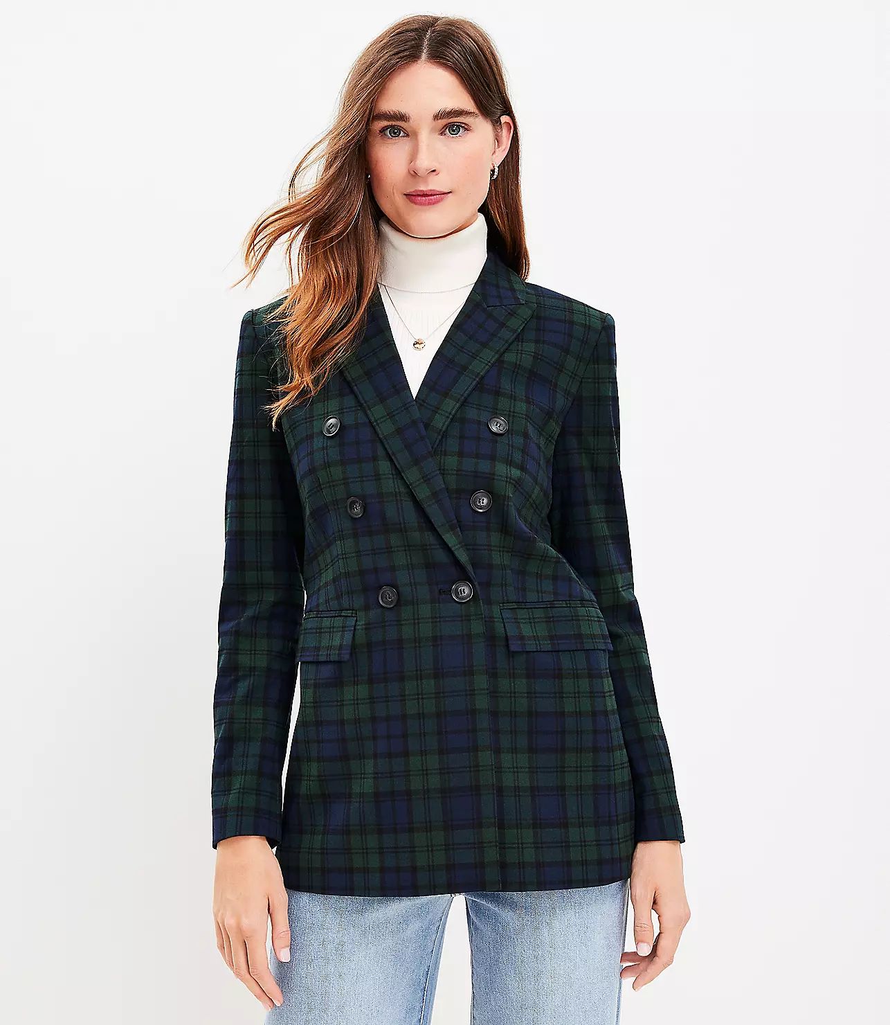 Plaid Brushed Flannel Double Breasted Blazer | LOFT