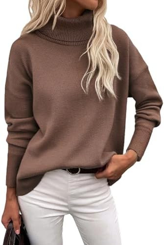 Zeagoo Women's Turtleneck Sweater 2026 Fall Winter Chunky Knitted Pullover High Low Hem Trendy Ba... | Amazon (US)