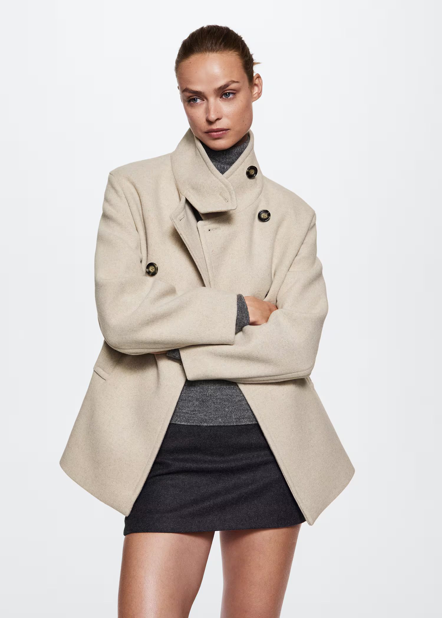 Wool funnel neck coat -  Women | Mango USA | MANGO (US)