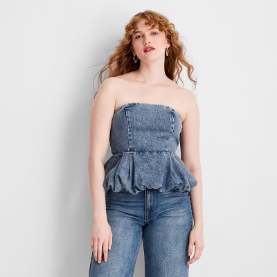 Women's Peplum Denim Top - Future Collective Medium Wash L | Target