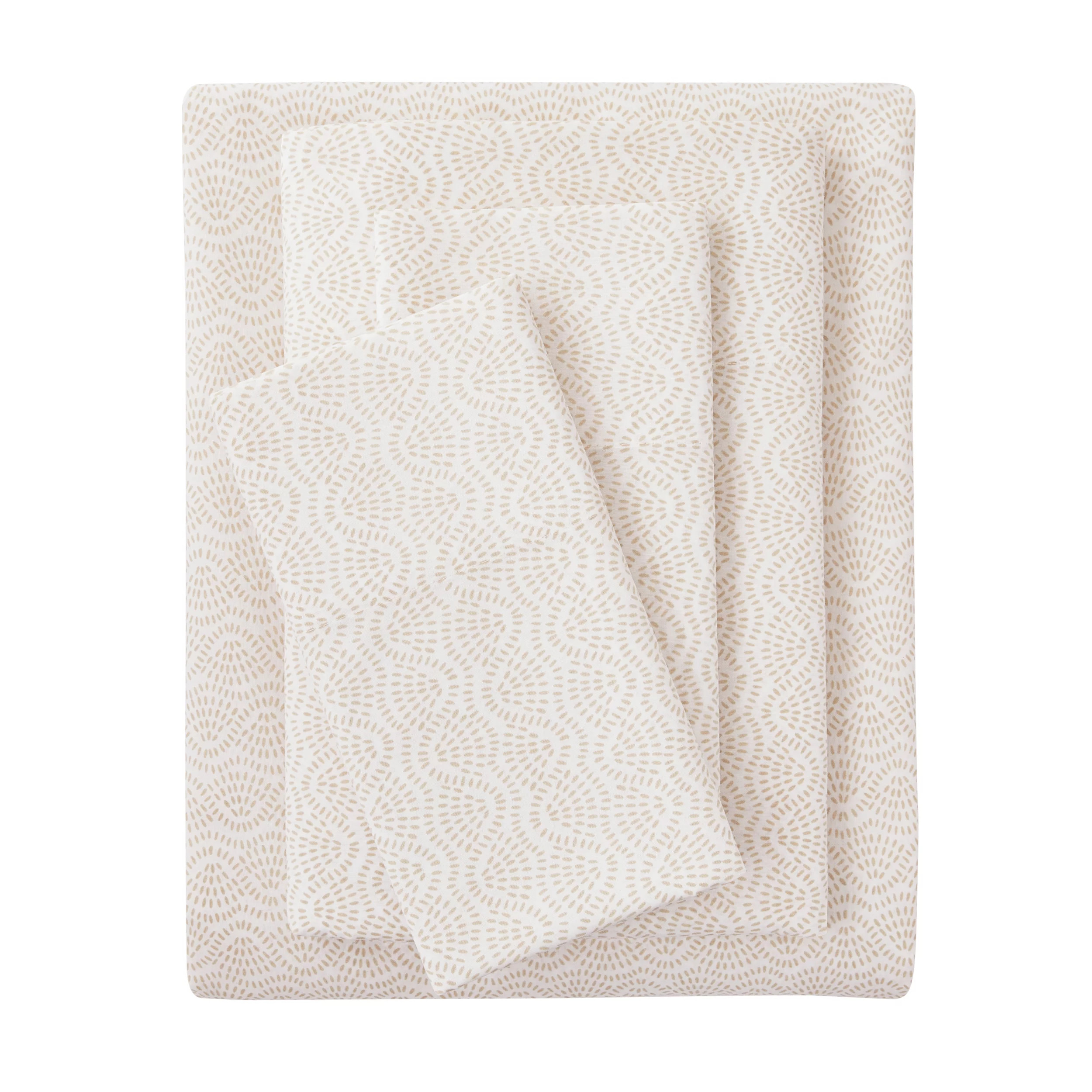 Mainstays 4-Piece 300 Thread Count Beige Geo Cotton Blend Percale Bed Sheet Set, King | Walmart (US)