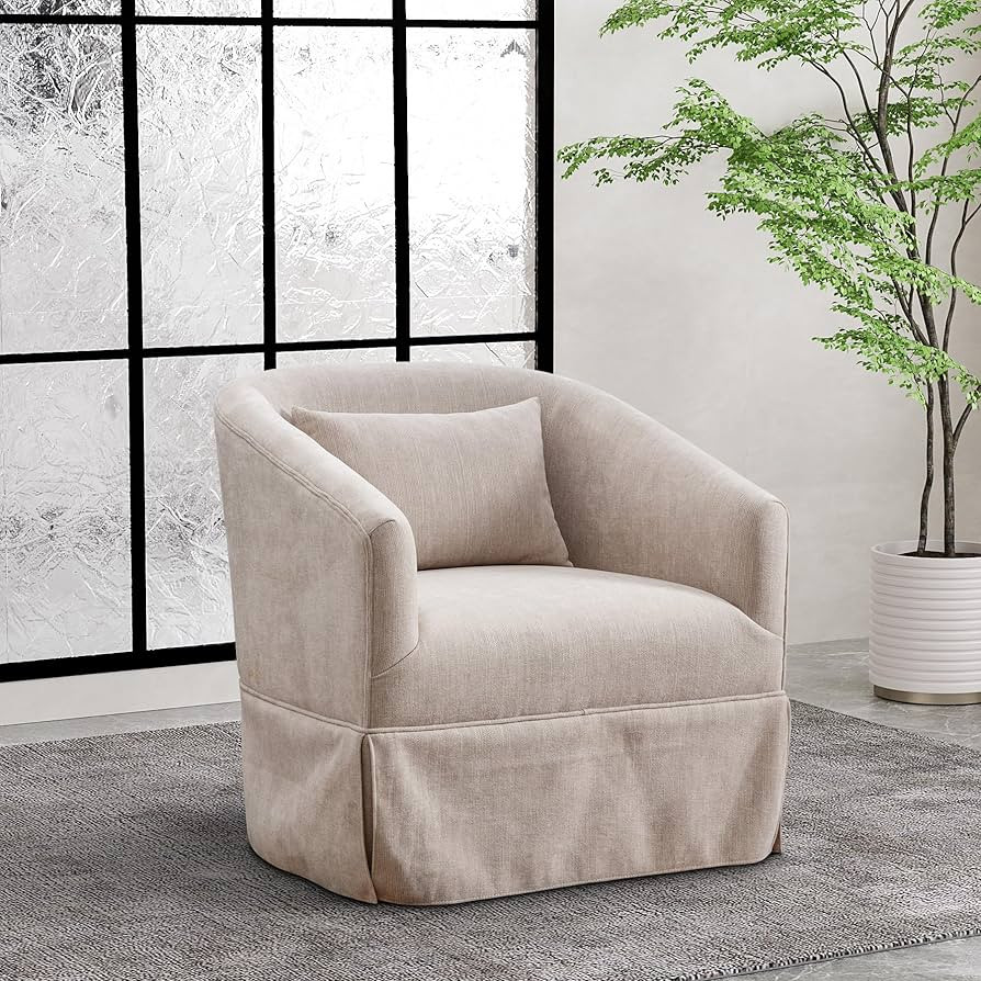 Swivel Accent Chair with Skirt, Upholstered Swivel Barrel Chair 360 Degree Fabric Armchair for Nu... | Amazon (US)