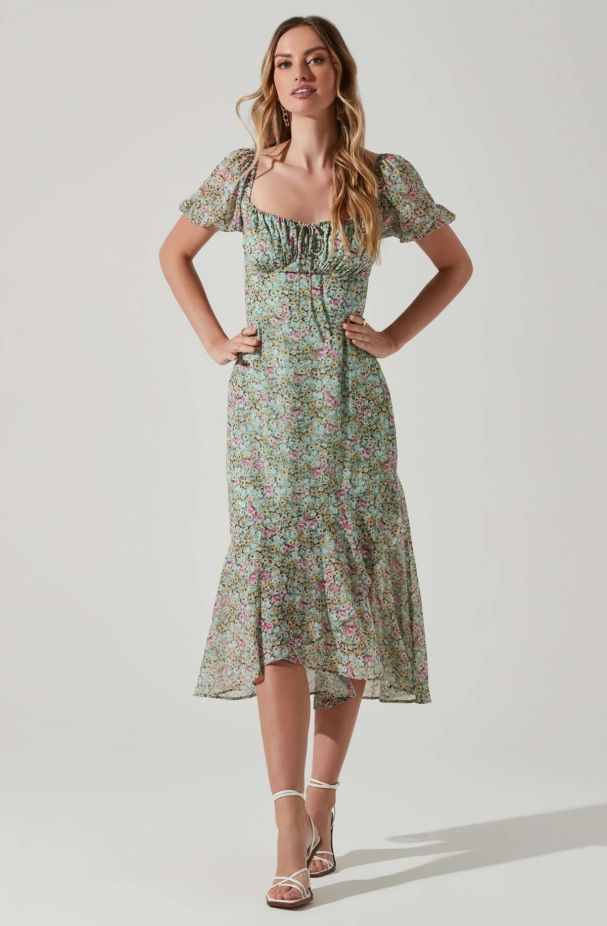 Aida Floral Puff Sleeve Midi Dress | ASTR The Label (US)