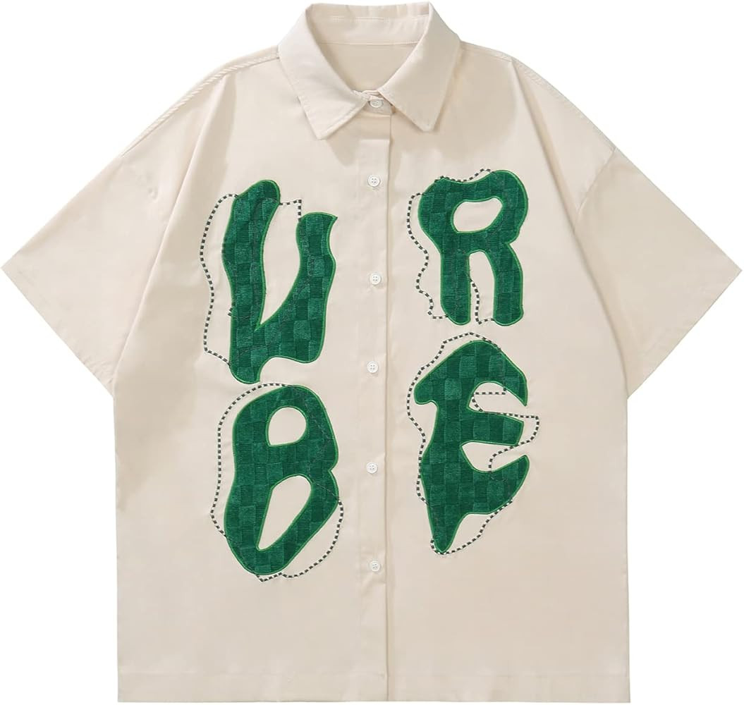 Aelfric Eden Men's Vintage Button-Down Patchwork Shirt Unisex Hawaiian Casual Short-Sleeve | Amazon (US)