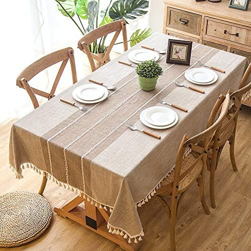 Joy Fabric Cotton Linen Tablecloths, Wrinkle Free Anti-Fading Table Cloth, Tassel Rectangle Indoo... | Amazon (US)
