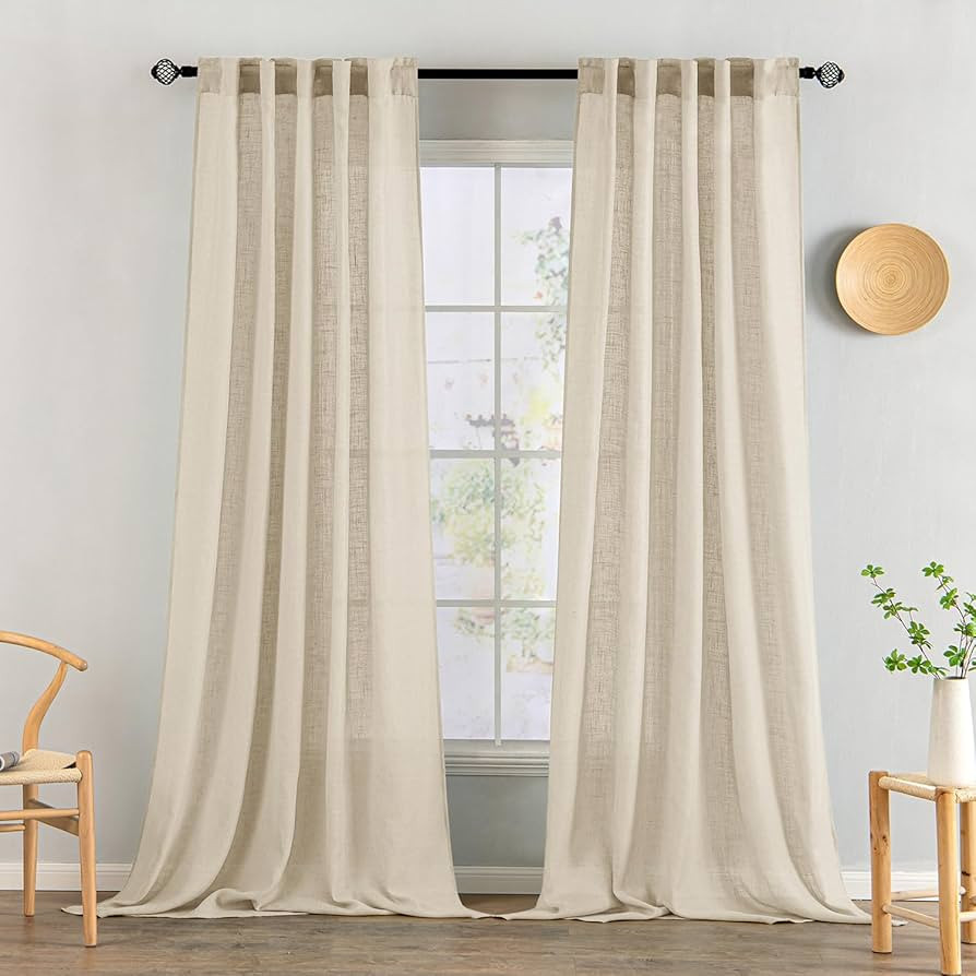 MIULEE Linen Curtains 96 Inch Length 2 Panels for Bedroom Living Room, Soft Thick Linen Textured ... | Amazon (US)