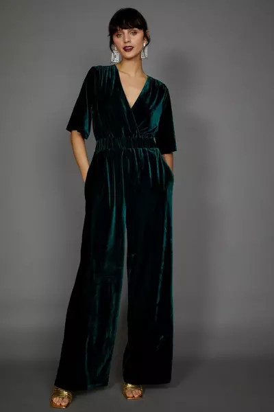 Velvet V Neck Jumpsuit | Debenhams UK