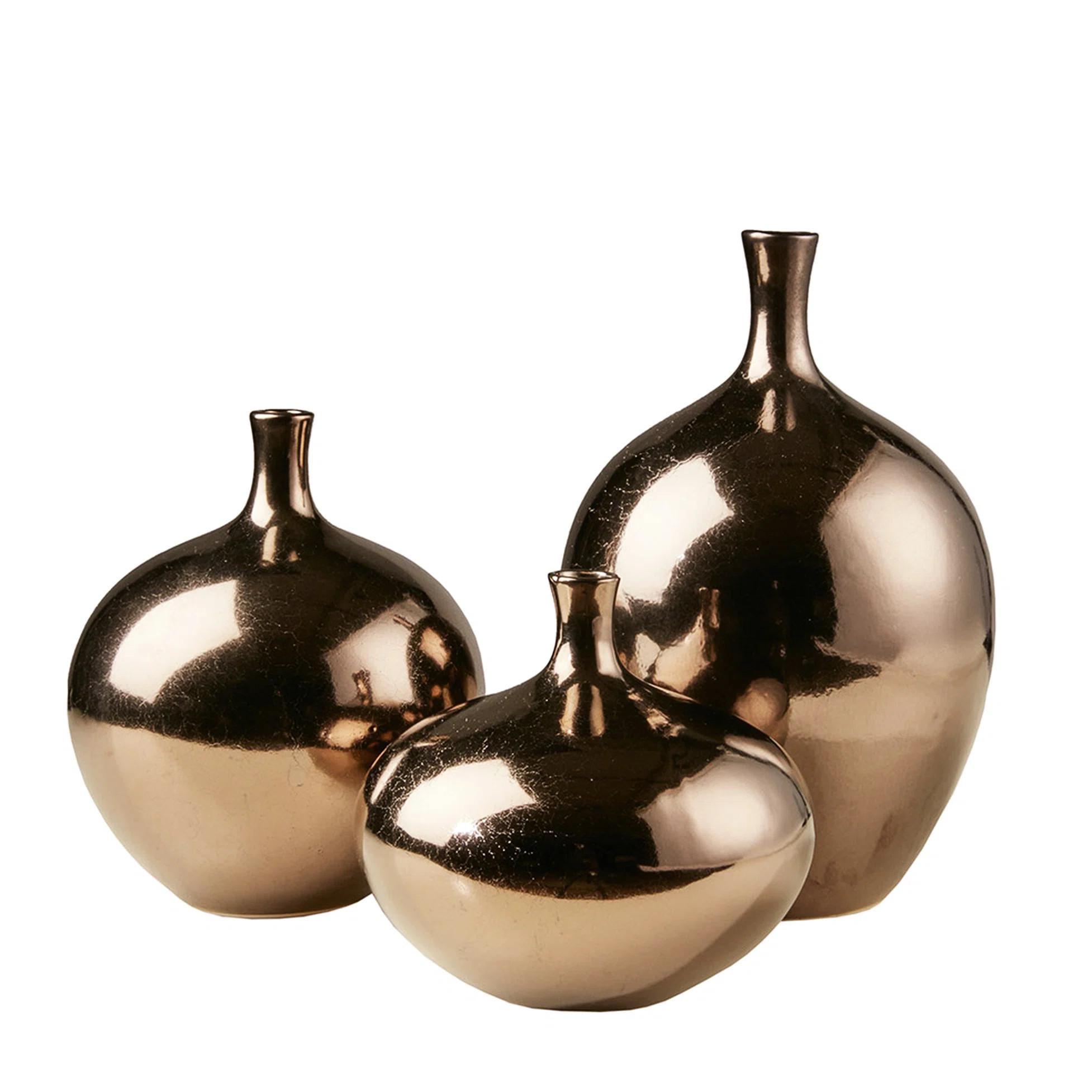 Decorative Mirrored Ceramic Vases 3 - Metallic Bronze Finish, Handmade, Unique Design, Different ... | Wayfair North America