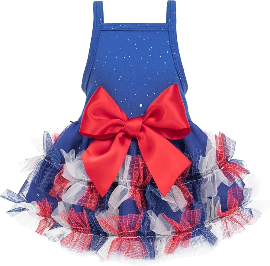 Fitwarm Patriotic Sparkly Tiered Dog Tutu Dress, 4th of July Outfit for Small Dogs Girl, Festive ... | Amazon (US)
