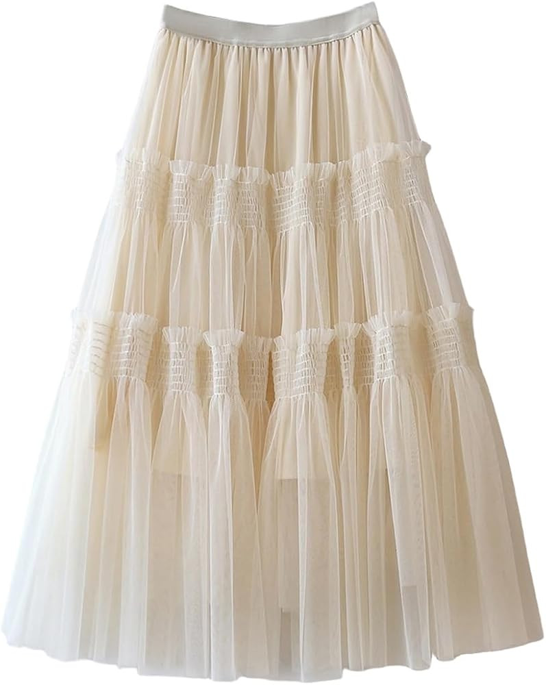 Femiserah Women's Long Rainbow A Line Tulle Tutu Skirts Tiered Skirt Petticoat | Amazon (US)