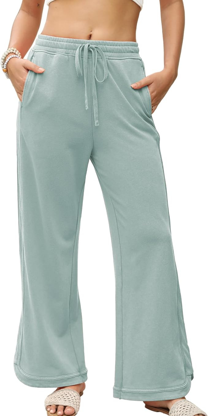 Hixiaohe Women's Casual Wide Leg Sweatpants High Waist Baggy Acid Wash Pants Drawstring Athletic ... | Amazon (US)