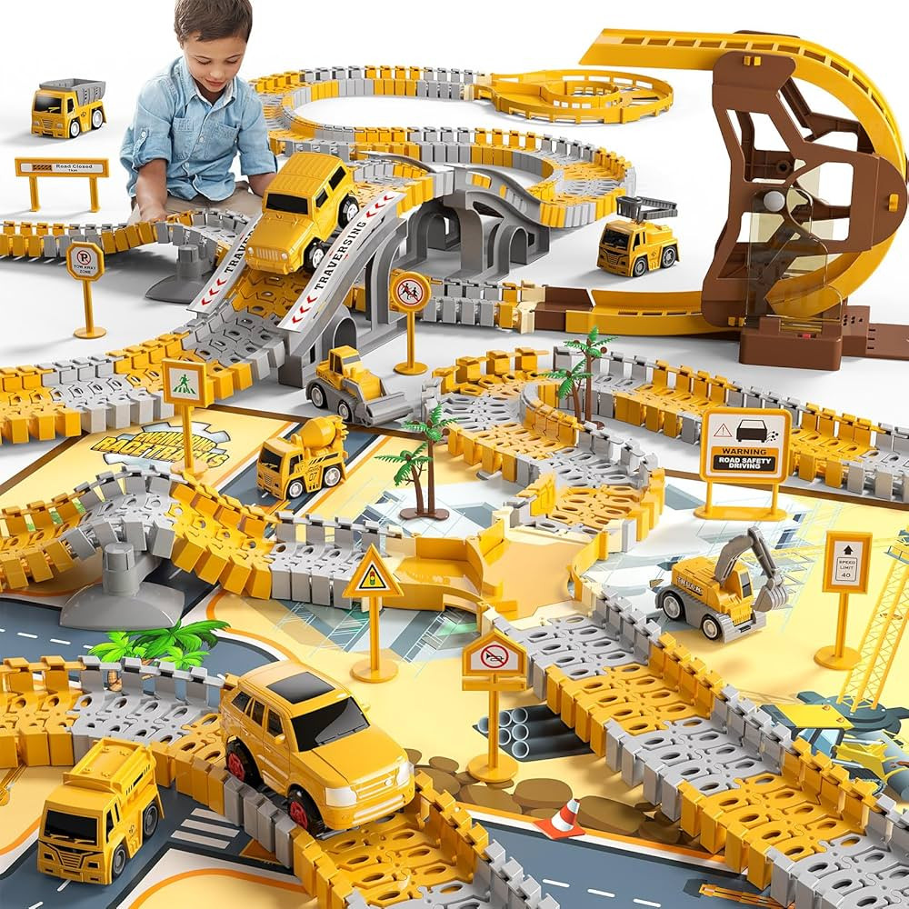 iHaHa 302 PCS Construction Race Tracks Boys Toys with Play Mat 39.4"*56.7", 6 PCS Engineering Car... | Amazon (US)