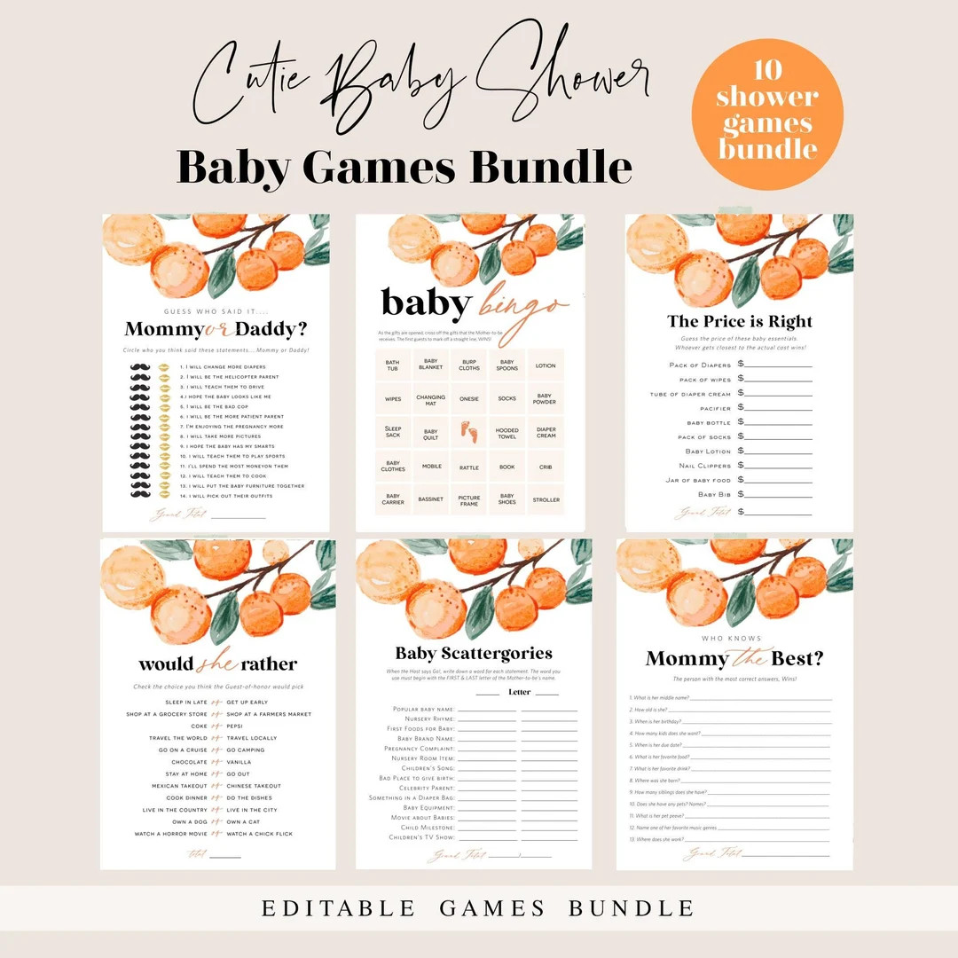 Orange Baby Shower Game Bundle, Little Cutie Baby Shower Games, Games Bundle, Customize Baby Show... | Etsy (US)