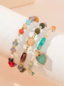 3pcs Heart Charm Crystal Beaded Bracelet Valentines,Mom,Mother,Mother's Day,Gift | SHEIN