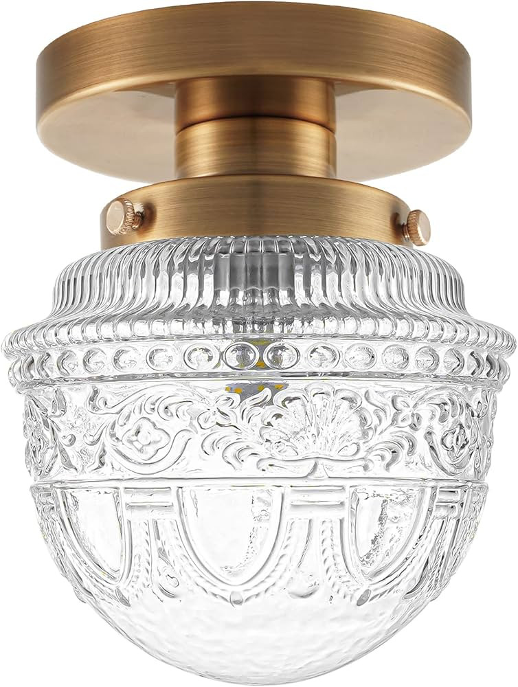 DSMJFU Brass Semi Flush Mount Ceiling Light, Small Hallway Light Fixture, Vintage Close to Ceilin... | Amazon (US)