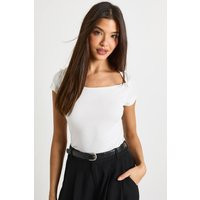 boohoo Women's Super Soft Square Neck Cap Sleeve Top in White | Size: 10 | Boohoo.com (UK & IE)