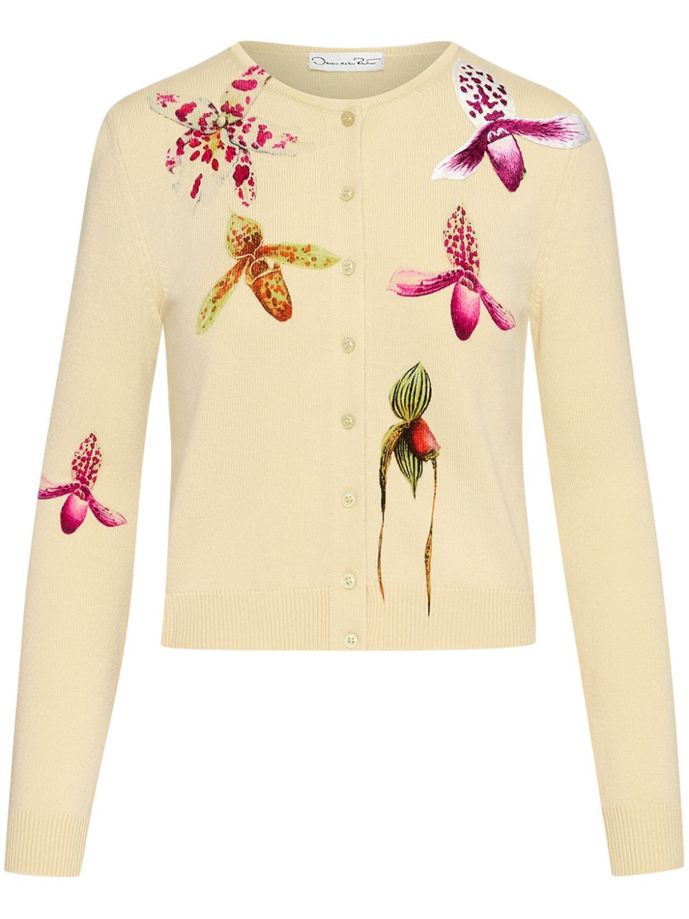 Oscar de la Renta Orchid-print cardigan - Yellow | Farfetch Global
