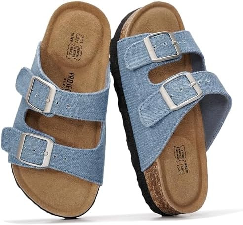 Project Cloud 100% Genuine Leather Kids Sandals - Natural Cork Footbed Non-Slip Slides for Kids -... | Amazon (US)