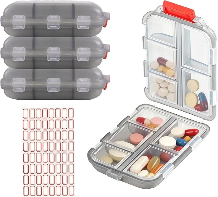 4Pack Travel Pill Organizer - 10 Compartments Pill Case with 64 Stickers, Pill Organizer 2 Times ... | Amazon (US)
