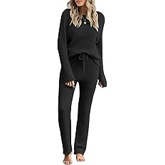 luvamia Women's Casual Pajama Set Fuzzy Fleece Knitted Long Sleeve Pj Loungewear | Amazon (US)