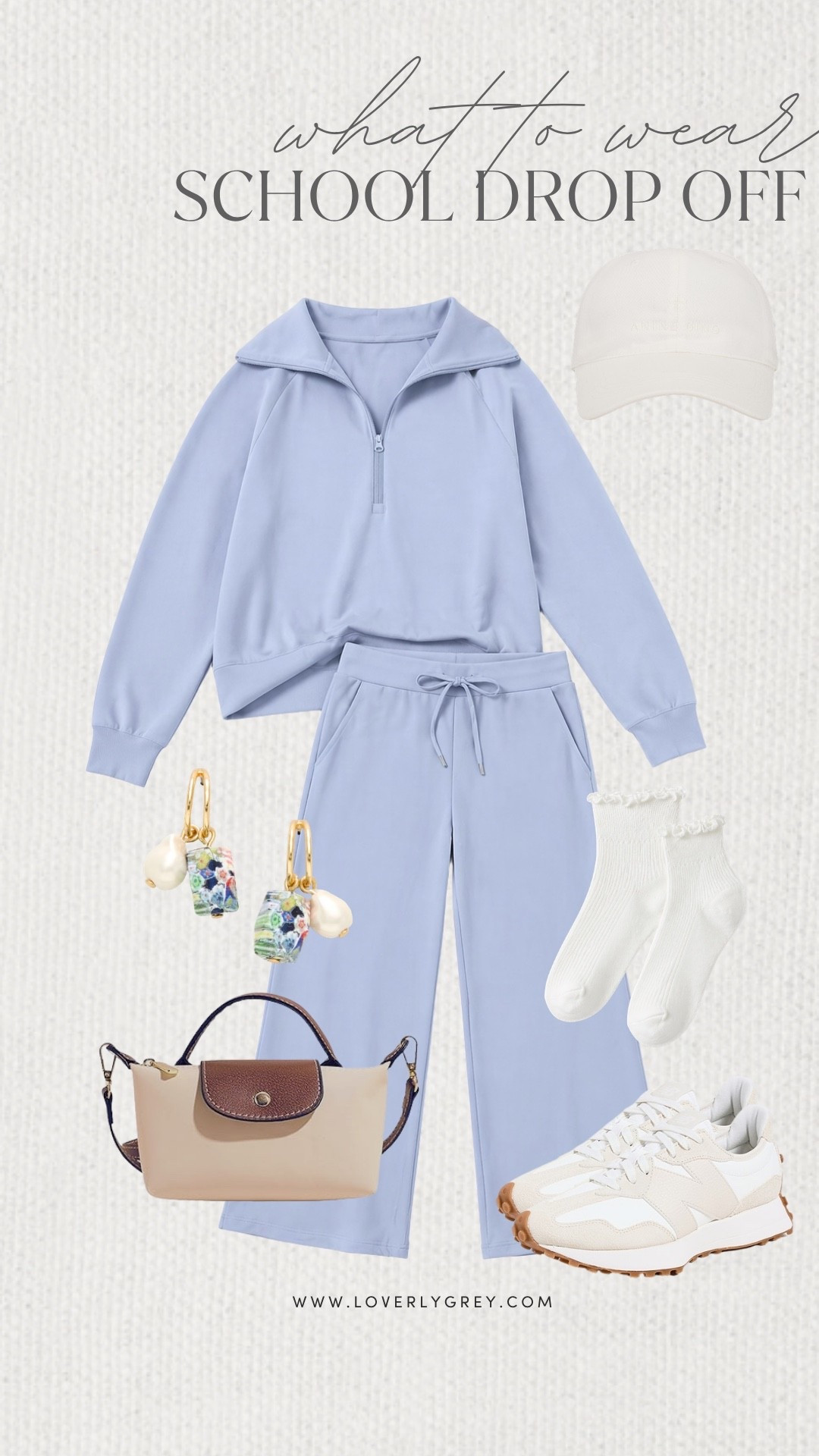 Loverly Grey, what to wear for school drop off! This comfy matching set is perfect for busy mornings when you are running out the door! Style it with a baseball cap, sneakers, a crossbody bag, and simple accessories for an easy outfit! Loverly Grey, what to wear, school drop off

#LTKootd #LTKdayinmylife #LTKmomlife