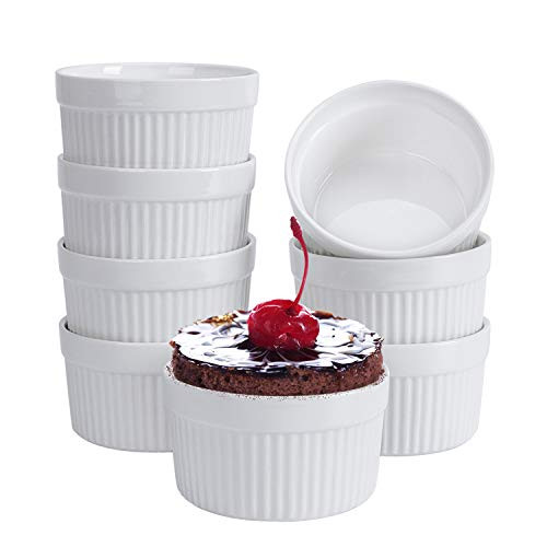 Ramekins 6 oz, Set of 8, Creme Brulee Ramekins, Souffle Dishes, Oven Safe Porcelain Ramiken Bowls For Custard, Lava Cakes, Pudding, Flan, Mini Desserts, Jam and Ice Cream, Ramekins For Baking | Amazon (US)