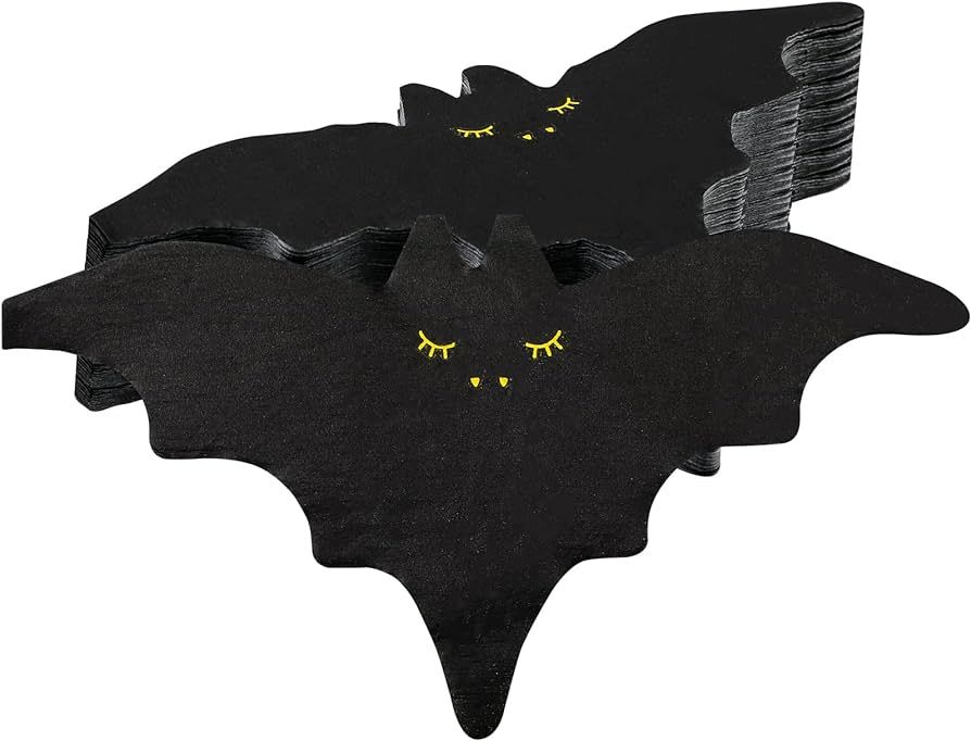 HOTOP Pack of 100 Halloween Bat Beverage Paper Napkins Black Cocktail Napkins Disposable Napkins ... | Amazon (US)