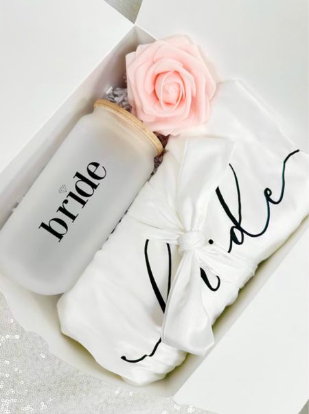 Future mrs bride gift box from HappilyChicDesigns

engagement gift | frosted can glass for bride to be | satin robe | personalized custom bridal shower gift basket idea | bride to be gift basket 

#LTKstyletip #LTKwedding #LTKparties
