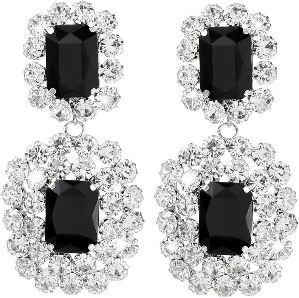 Asphire Vintage Geometric Rhinestone Drop Dangle Earrings Black Gemstone Earrings Elegant Long St... | Amazon (US)
