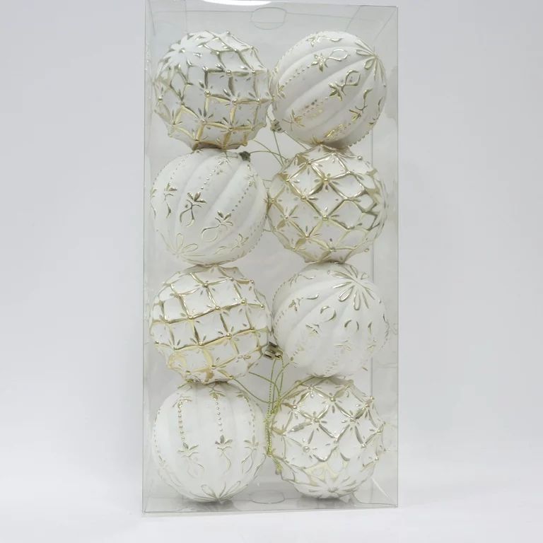 Holiday Time 8 Pieces Gold/White White Washed Ball Ornamnt - Walmart.com | Walmart (US)