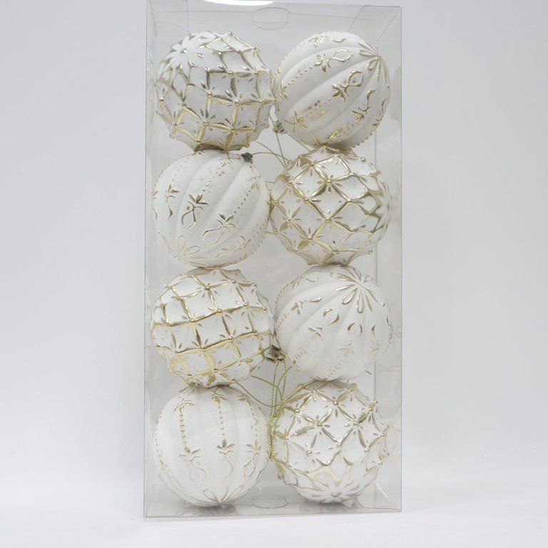 Holiday Time 8 Pieces Gold/White White Washed Ball Ornamnt - Walmart.com | Walmart (US)