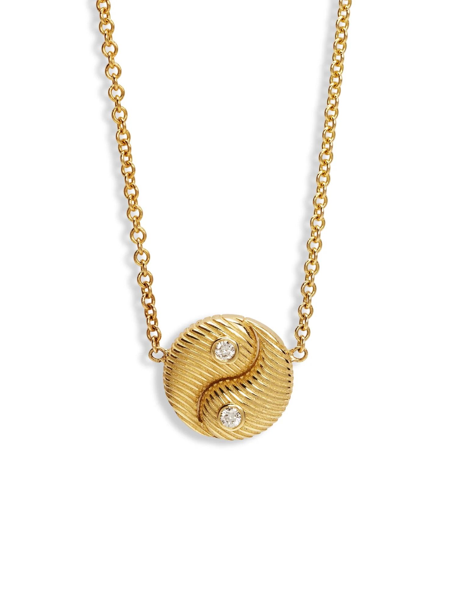 Mini All Gold Yin Yang Diamond Pendant Yellow Gold Necklace | YLANG 23