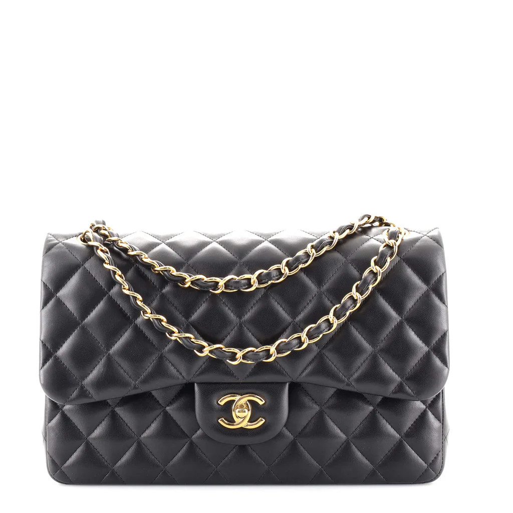 Chanel Classic Double Flap Bag Quilted Lambskin Jumbo Black 1776167 | Rebag