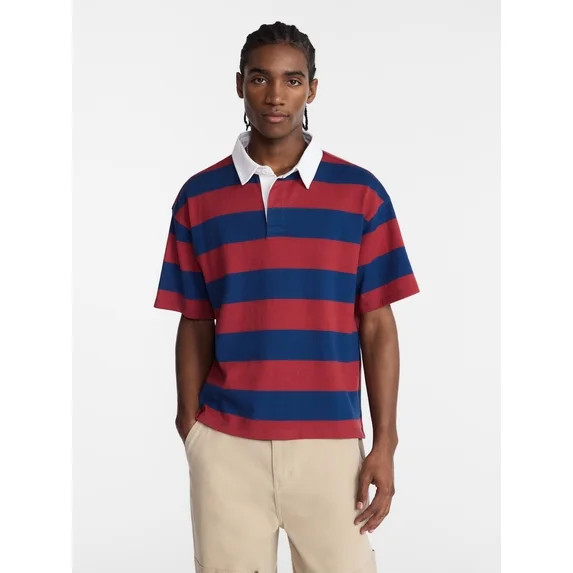 No Boundaries Striped Rugby Shirt with Short Sleeves, Men's XS-4XLT | Walmart (US)
