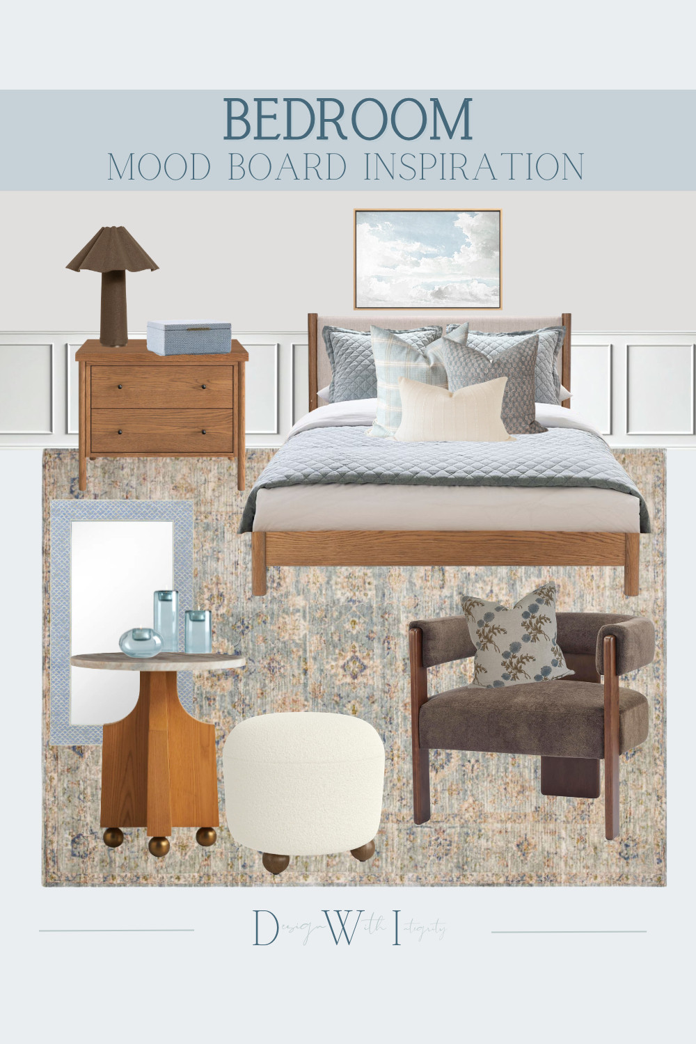 This bedroom mood board blends soft blue tones with warm wood accents to create a space that feels calm, grounded, and inviting. The quilted bedding adds texture and comfort, while layered pillows bring in subtle pattern and depth. A sculptural wood nightstand and table lamp add warmth and character, while the mix of cozy seating and soft textures makes the room feel both functional and relaxed.

Every element was chosen to feel cohesive yet effortless. Tap through to shop all selections and recreate this serene and elevated bedroom in your own home.

#bedroominspiration #interiordesign #bedroomdecor #neutralbedroom #bluebedroom #cozyinteriors #homeinspo #bedroomdesign #ltkhome

bedroom mood board
blue and neutral bedroom
warm wood bedroom furniture
cozy bedroom decor
layered bedding
accent chair bedroom
bedroom styling ideas
bedroom lighting
interior design inspiration 

 #LTKHome