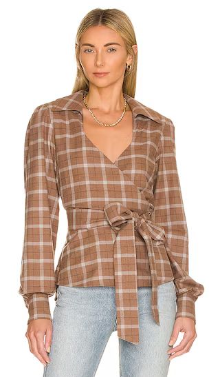 Mia Lightweight Flannel Wrap Top in Mesa Tan Plaid | Revolve Clothing (Global)