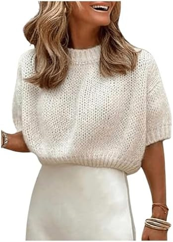 GORGLITTER Women's Puff Sleeve Crewneck Knit Shirt Top Short Sleeve Solid Loose Sweater | Amazon (US)