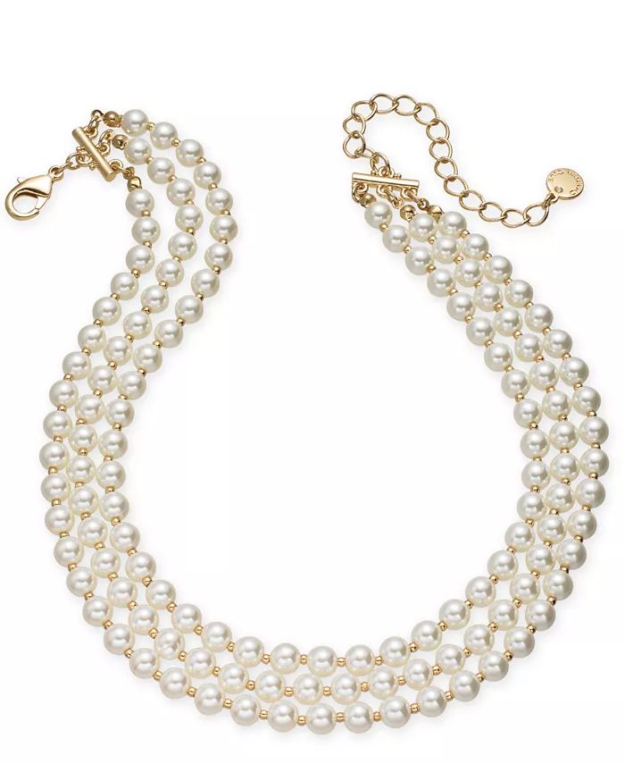 Charter Club Gold-Tone Imitation Pearl Triple-Row Choker Necklace, 16 | Macy's