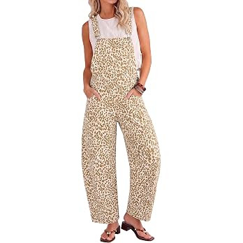 luvamia Leopard Print Jumpsuits for Women Trendy Loose 90s Barrel Overalls | Amazon (US)