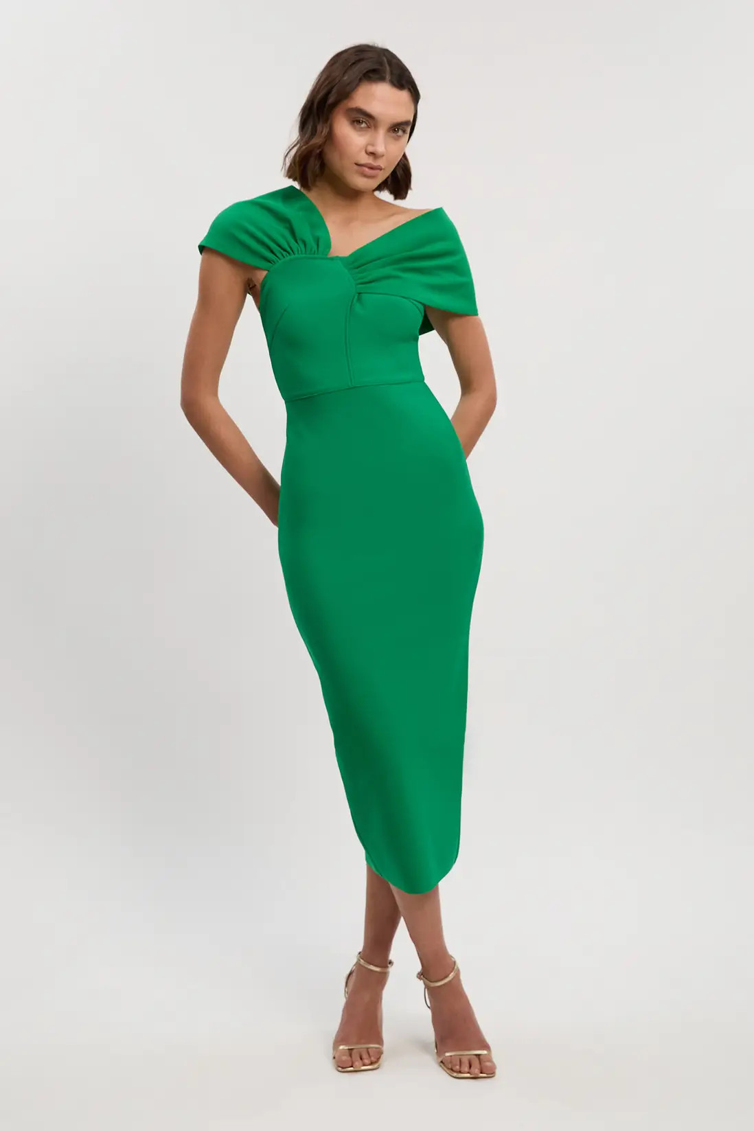Figure Form Bandage Asymmetric Strap Knit Midi Dress | Karen Millen