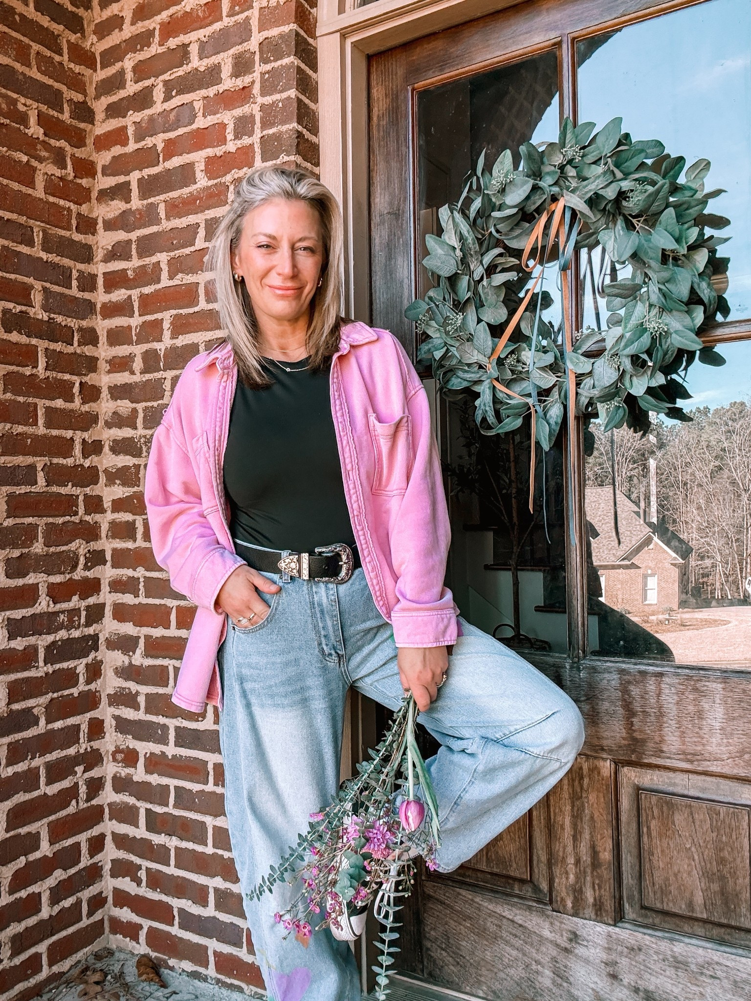 Casual valentine ootd - wear into spring - favorite aerie button down - cotton tee - bodysuit - trendy jeans - heart design jeans - barrel jeans 

#LTKValentine #LTKootd #LTKmomlife