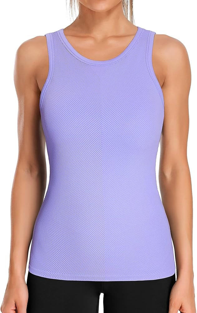 ATTRACO Workout Tank Tops for Women Seamless Full Length Gym Tops Athletic Yoga Top Built in Bra | Amazon (US)
