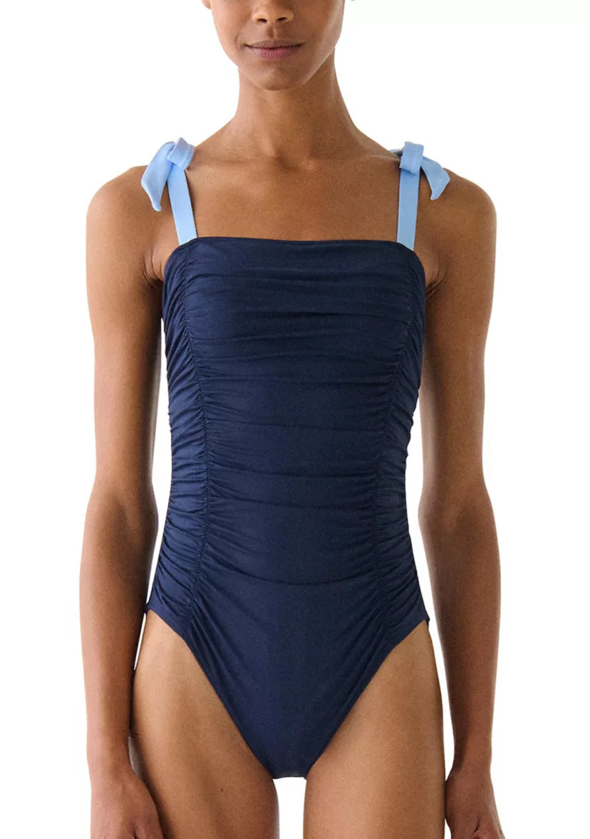 Shirred Square Neck One Piece Swimsuit | Belk