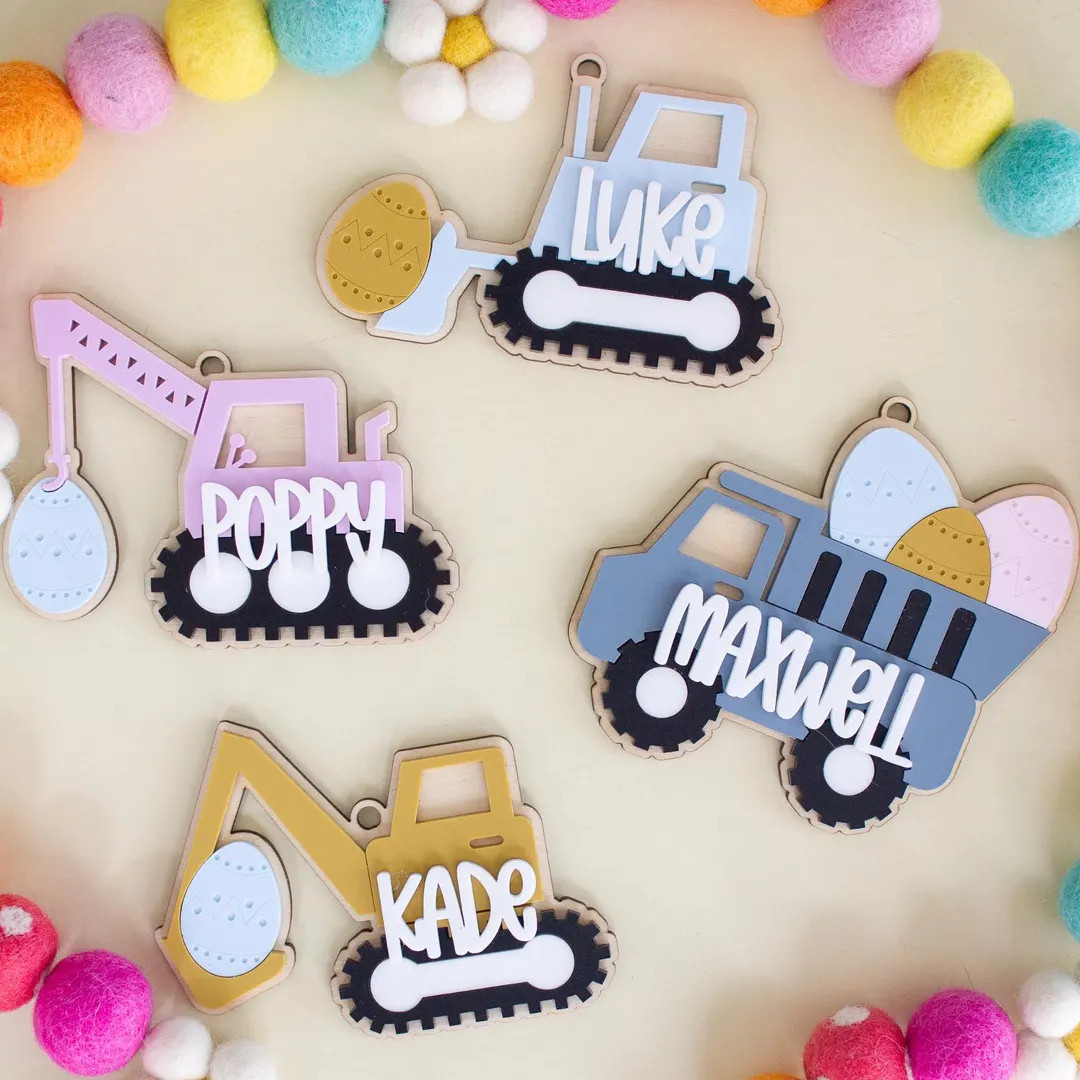Personalized Construction Truck Easter Gift Tags: Custom Basket Name Tags | First Easter | Custom... | Etsy (US)