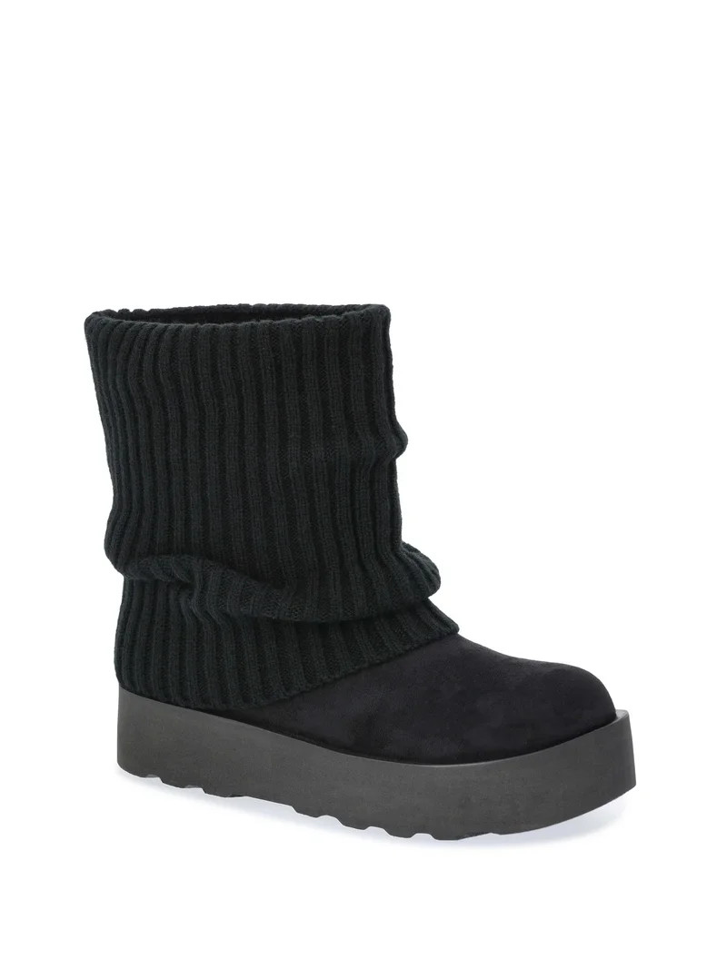 No Boundaries Women's Foldover Sweater Faux Fur Boots | Walmart (US)