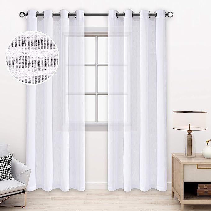 BONZER Burlap Linen Sheer Curtains for Living Room - Grommet Top Sheer Drapes 120 inches Length L... | Amazon (US)