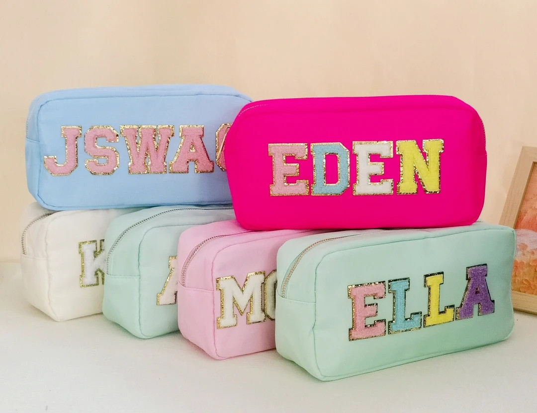 Custom Large Nylon Pouch , Personalized Chenille Patch Makeup Bag, Travel Toiletry Bags, Cosmetic... | Etsy (US)