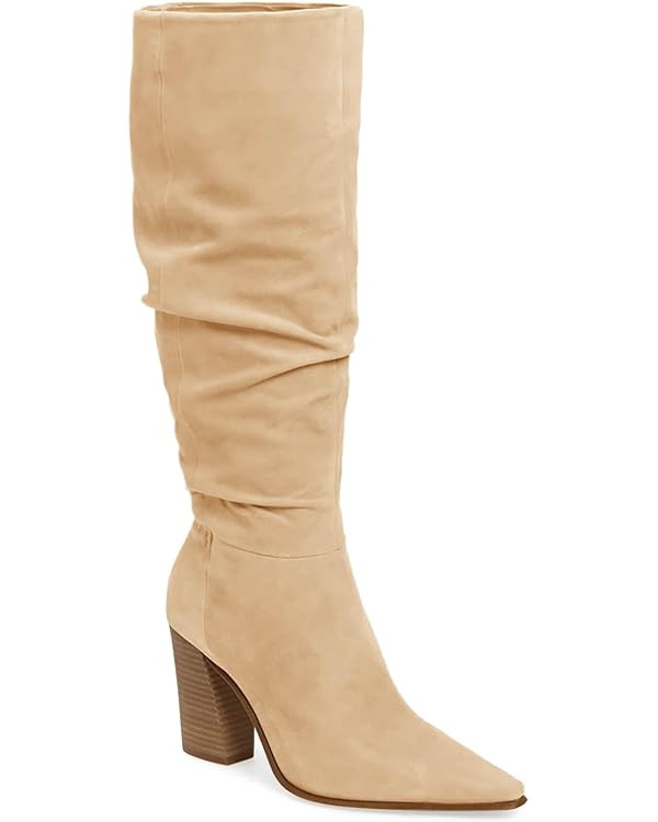 PiePieBuy Womens Faux Suede Knee High Boots Pointed Toe High Chunky Heel Side Zipper Party Dress ... | Amazon (US)