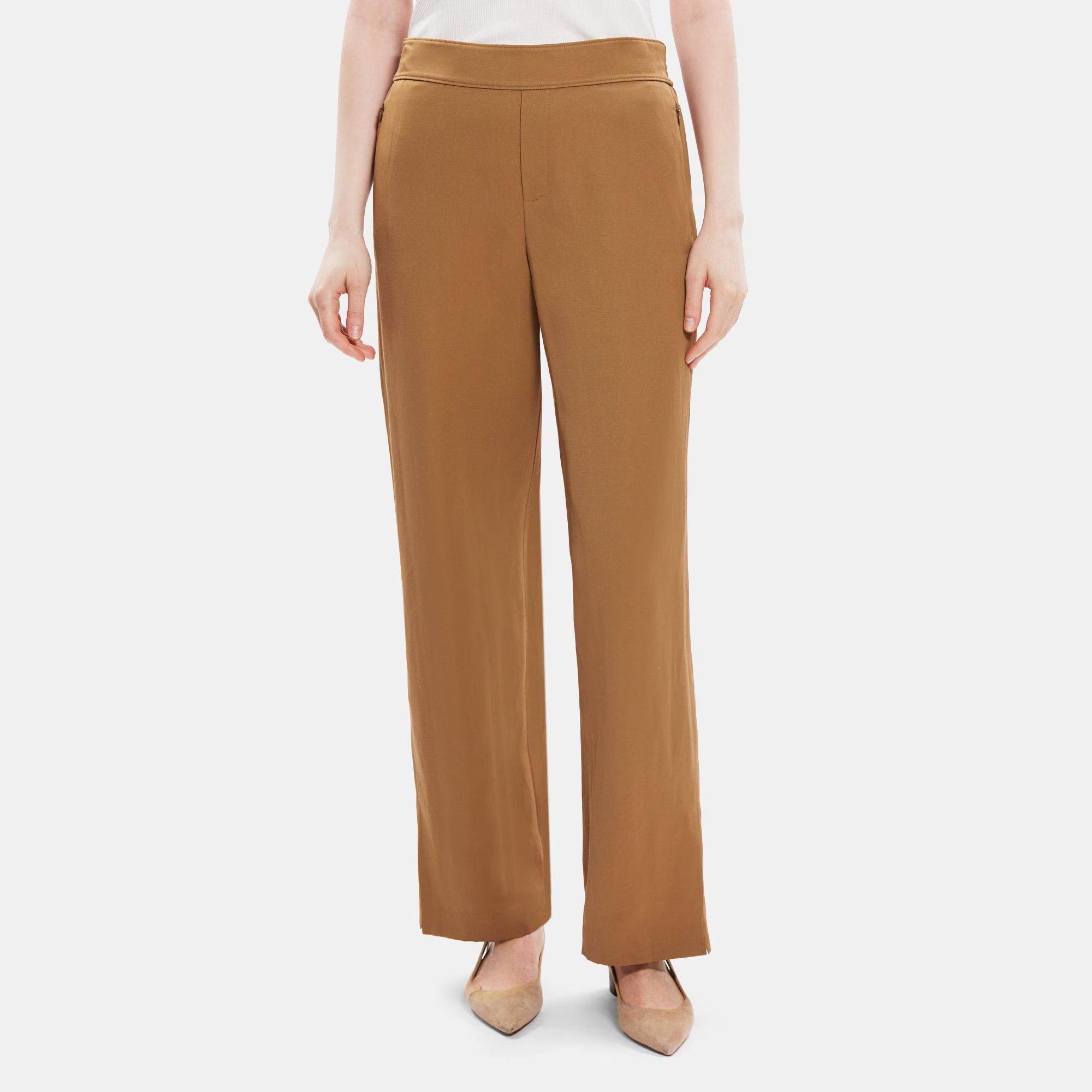 Straight Pull-On Pant in Linen-Blend | Theory Outlet