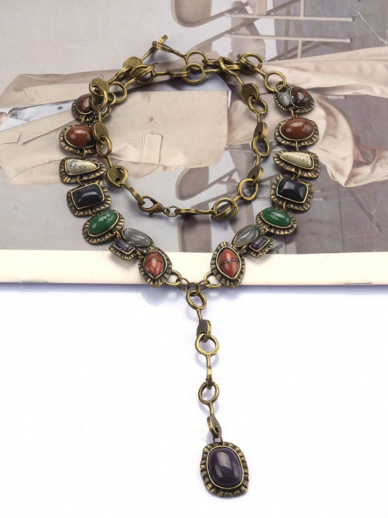 1Pc New ZA Bohemian  Retro Necklace Women's Fashion Gold Metal Hollow Chain Charm Resin India Per... | SHEIN